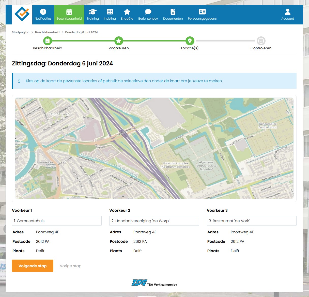 Screenshot Ledenportal beschikbaarheid