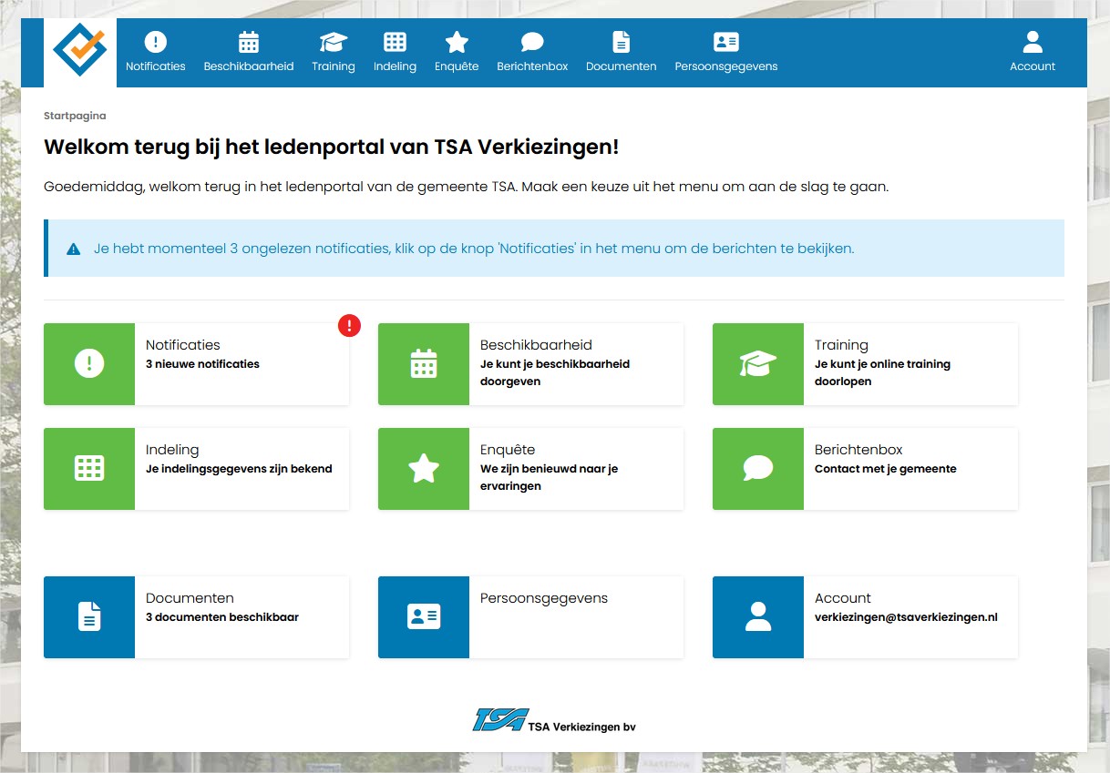 Screenshot Ledenportal startpagina