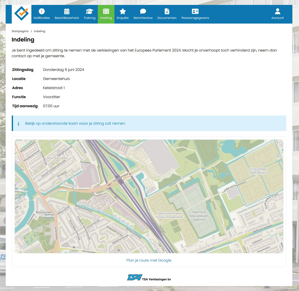 Screenshot Ledenportal indeling bekijken